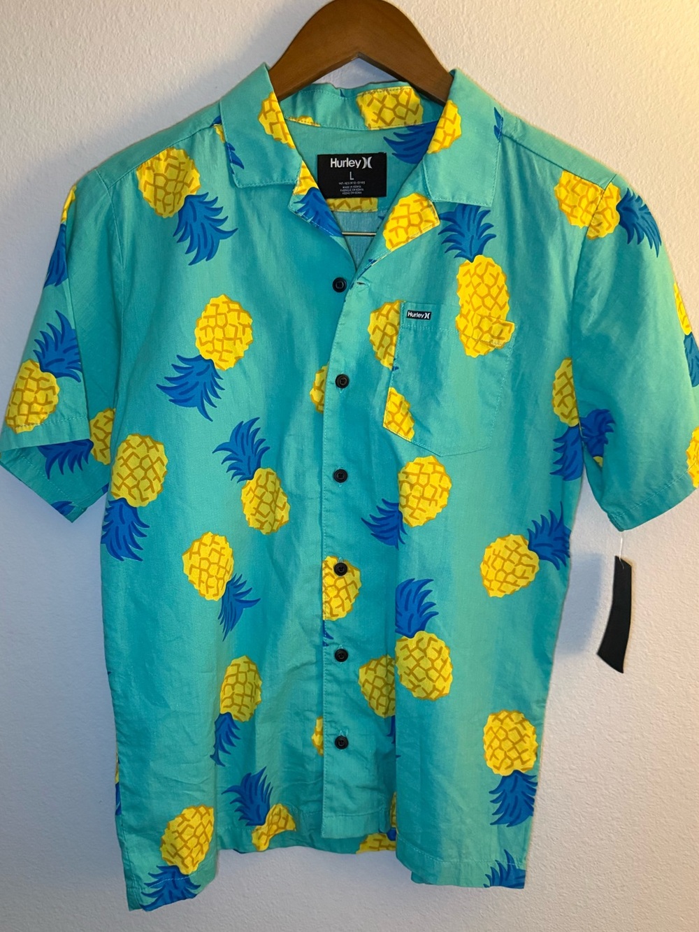Hurley Turquoise Pineapple Print Short-Sleeve Button Shirt